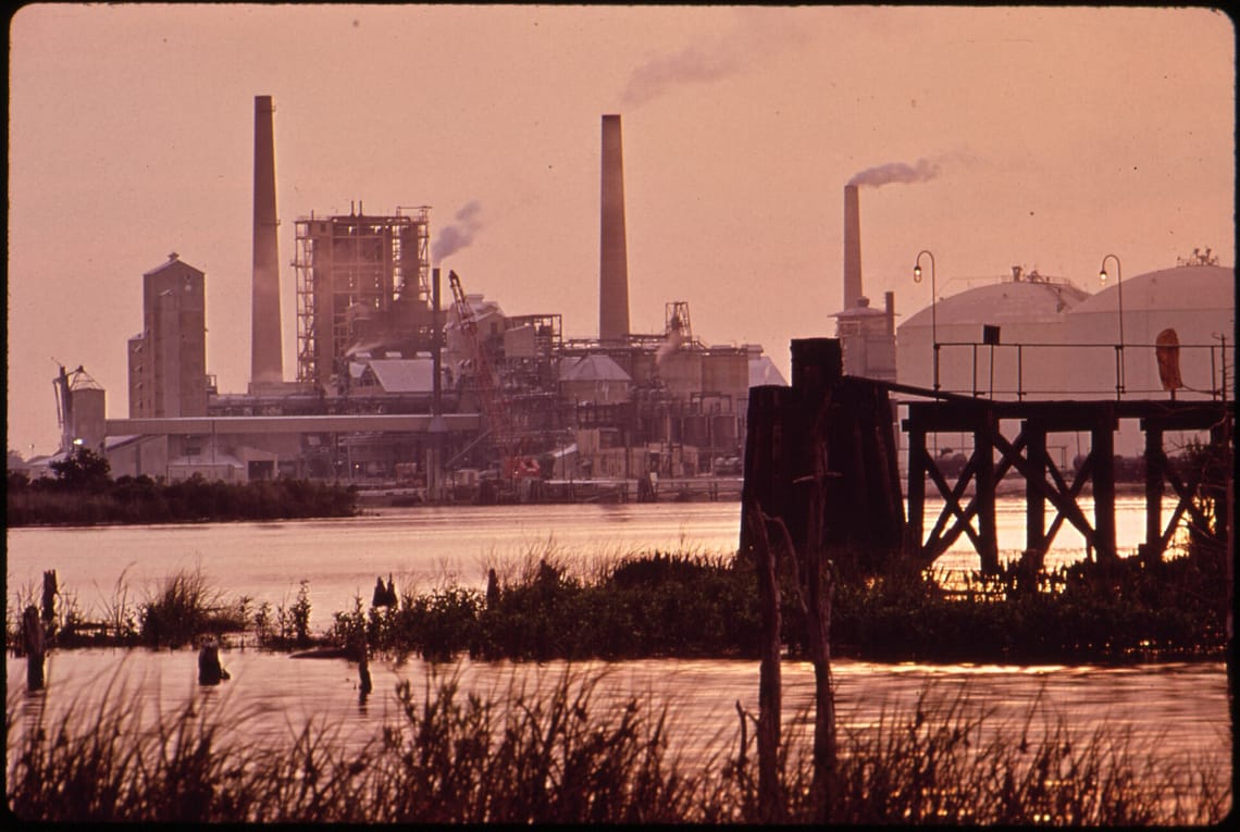 Industrial facilities along the Lake Charles and Westlake industrial corridor in Southwest Louisiana