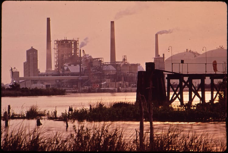 Industrial facilities along the Lake Charles and Westlake industrial corridor in Southwest Louisiana